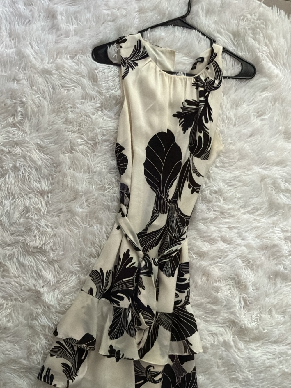 Sleeveless Cream Dress with Black Floral Print